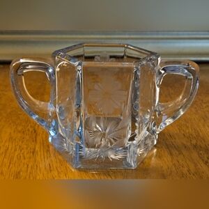 Vintage Heisey Etched Floral Design Sugar Bowl Hexagon Shaped Depression Glass